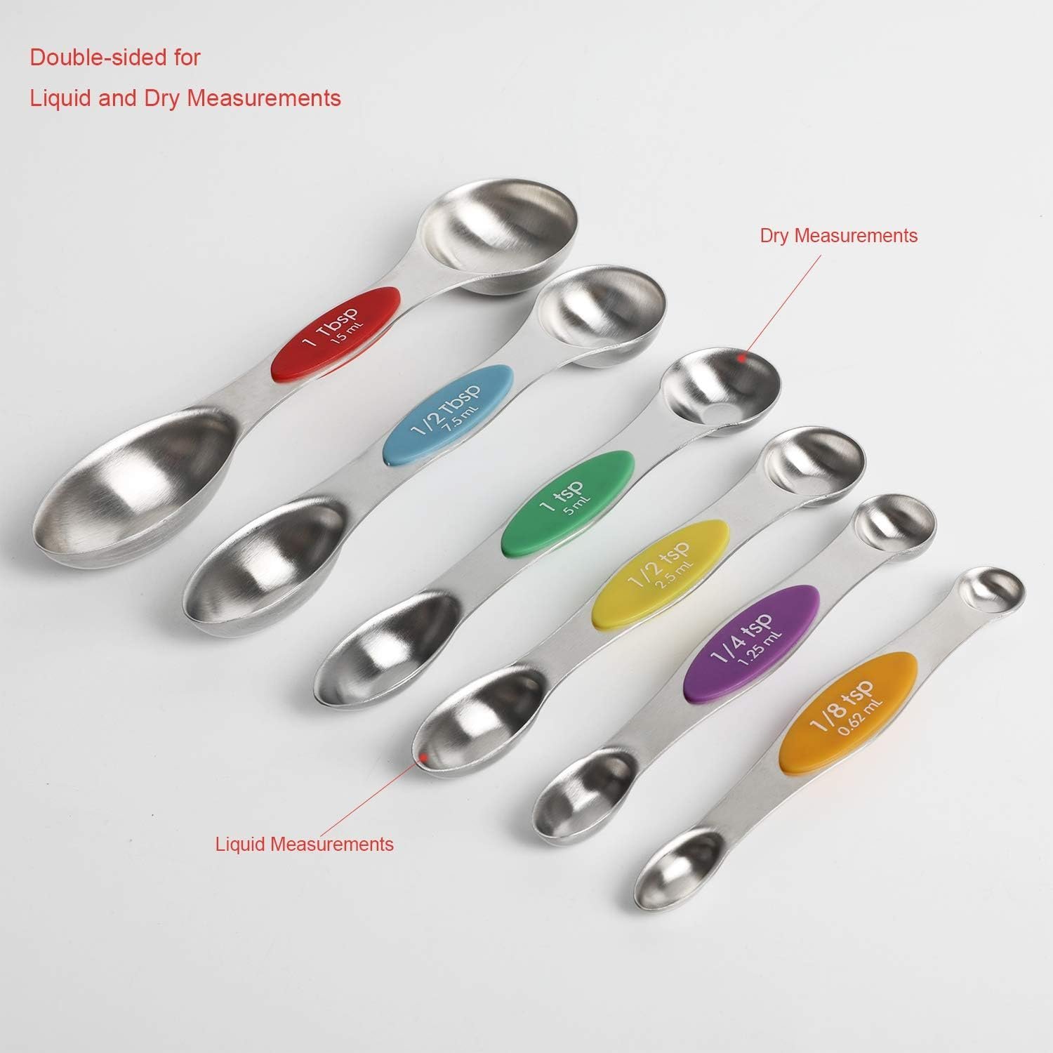 Magnetic Measuring Spoons Set – Stainless Steel, Stackable Dual-Sided Teaspoons & Tablespoons for Dry and Liquid Ingredients, Set of 6 - Image 3