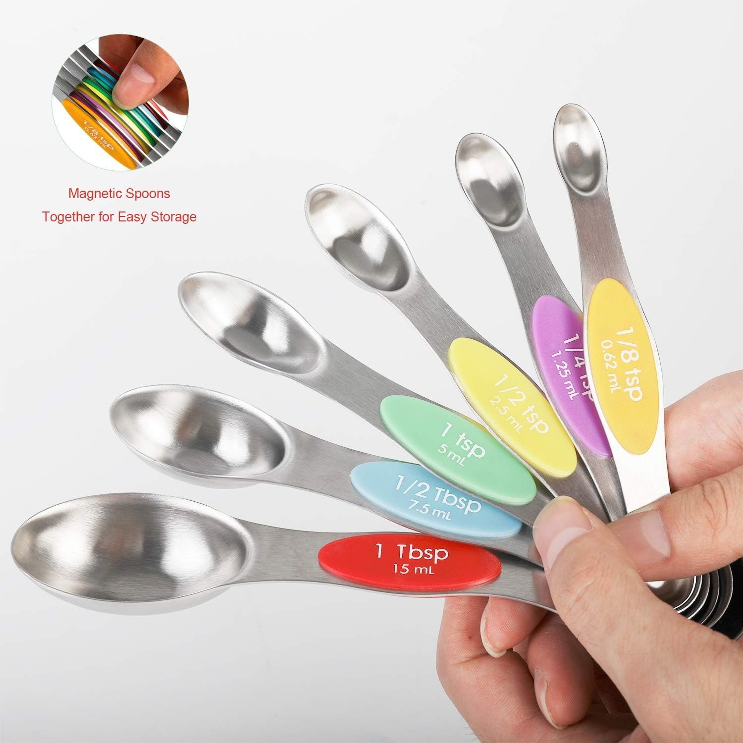 Magnetic Measuring Spoons Set – Stainless Steel, Stackable Dual-Sided Teaspoons & Tablespoons for Dry and Liquid Ingredients, Set of 6 - Image 5