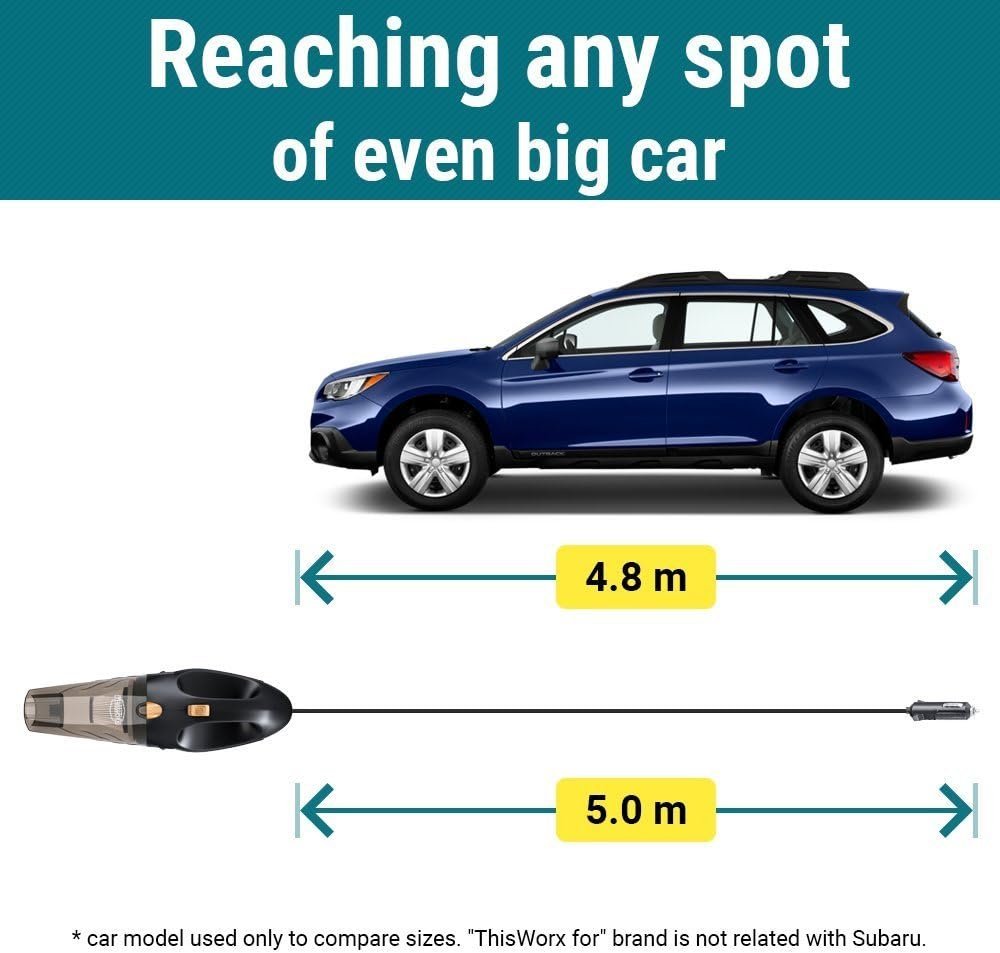 THISWORX Car Vacuum Cleaner – Portable High-Power Handheld Vacuum with 3 Attachments, 16 ft Cord & Storage Bag, 12V Auto Interior Detailing Accessory (Black) - Image 5