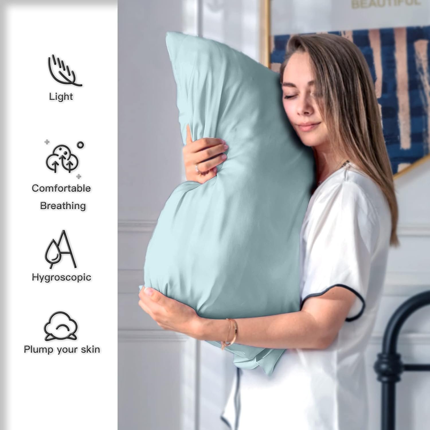 Mulberry Silk Pillowcase for Hair and Skin – Standard 20" x 26" with Hidden Zipper, Soft, Breathable, Smooth & Cooling Pillow Cover for Sleeping (Haze Blue, 1 Pc) - Image 3