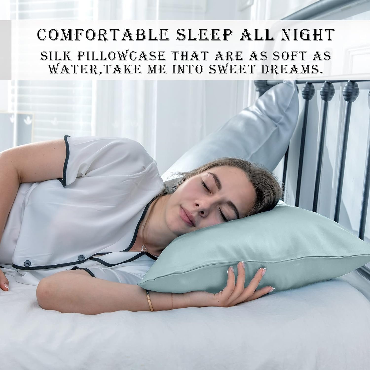 Mulberry Silk Pillowcase for Hair and Skin – Standard 20" x 26" with Hidden Zipper, Soft, Breathable, Smooth & Cooling Pillow Cover for Sleeping (Haze Blue, 1 Pc) - Image 4