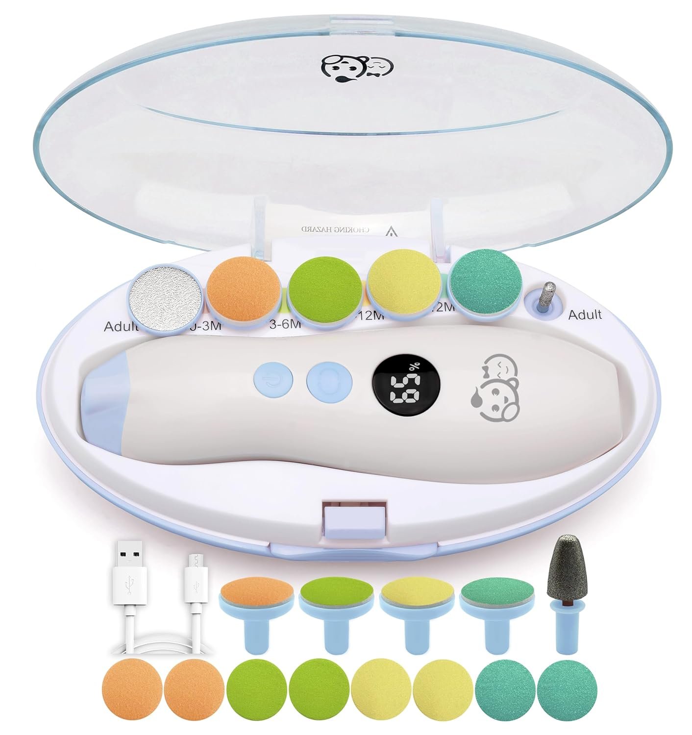 Royal Angels Baby Nail Trimmer 21-in-1 Electric Nail File Kit with Labeled Case & 13 Replacement Heads – Safe Nail Care for Newborns, Babies & Toddlers (Blue) - Image 16