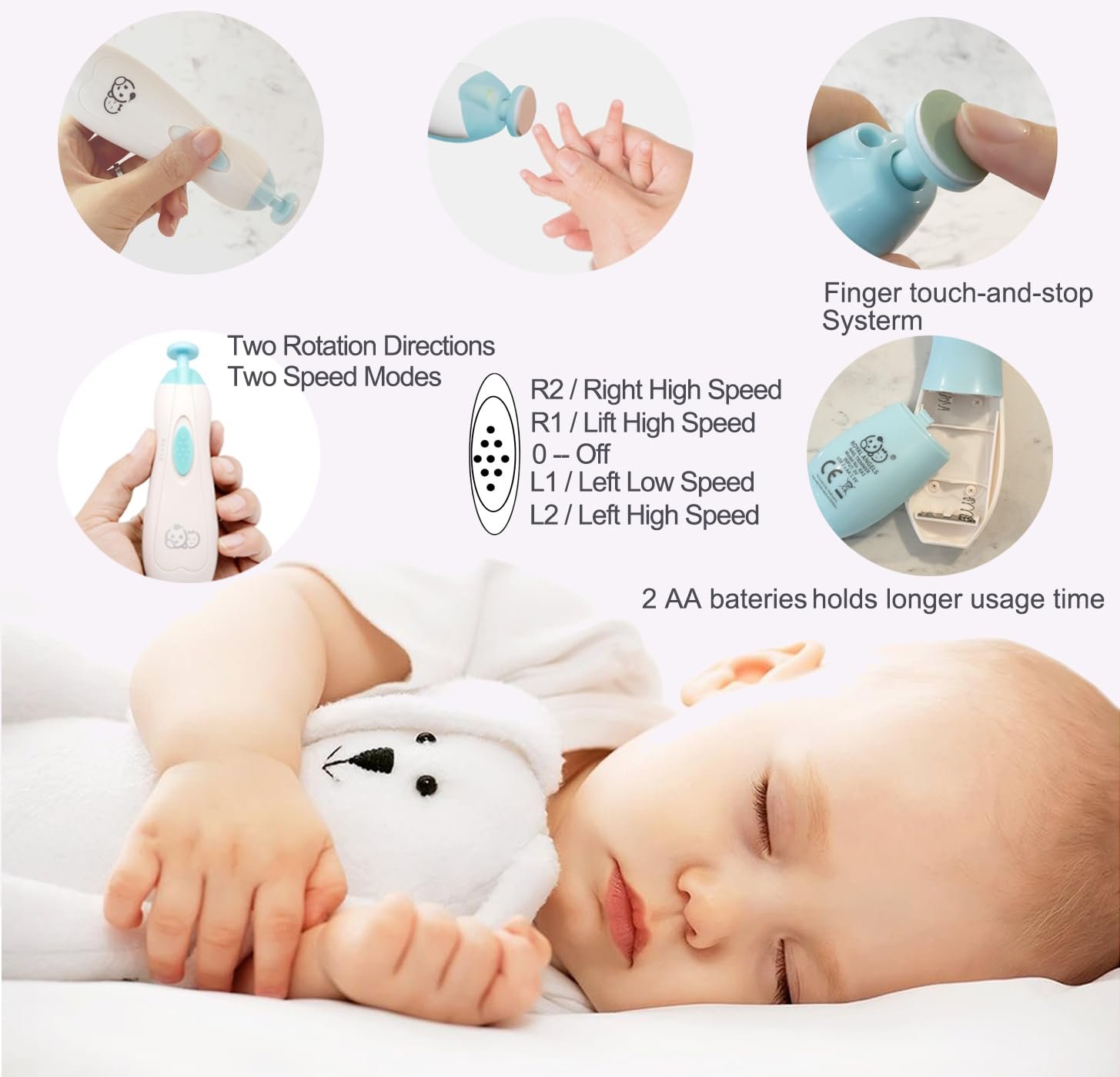 Royal Angels Baby Nail Trimmer 21-in-1 Electric Nail File Kit with Labeled Case & 13 Replacement Heads – Safe Nail Care for Newborns, Babies & Toddlers (Blue) - Image 9