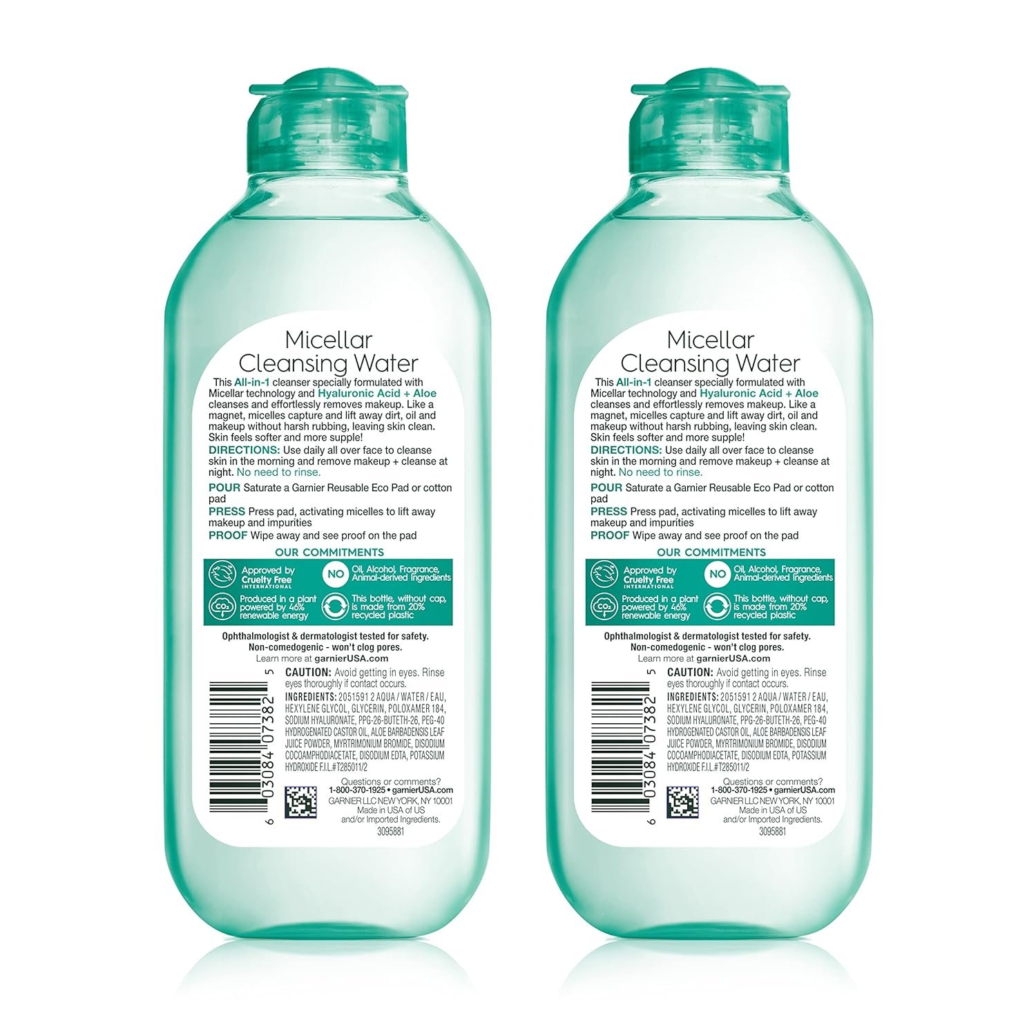 Garnier Micellar Water with Hyaluronic Acid Facial Cleanser and Makeup Remover Hydrating Vegan Unscented 13.5 Fl Oz Pack of 2 - Image 3