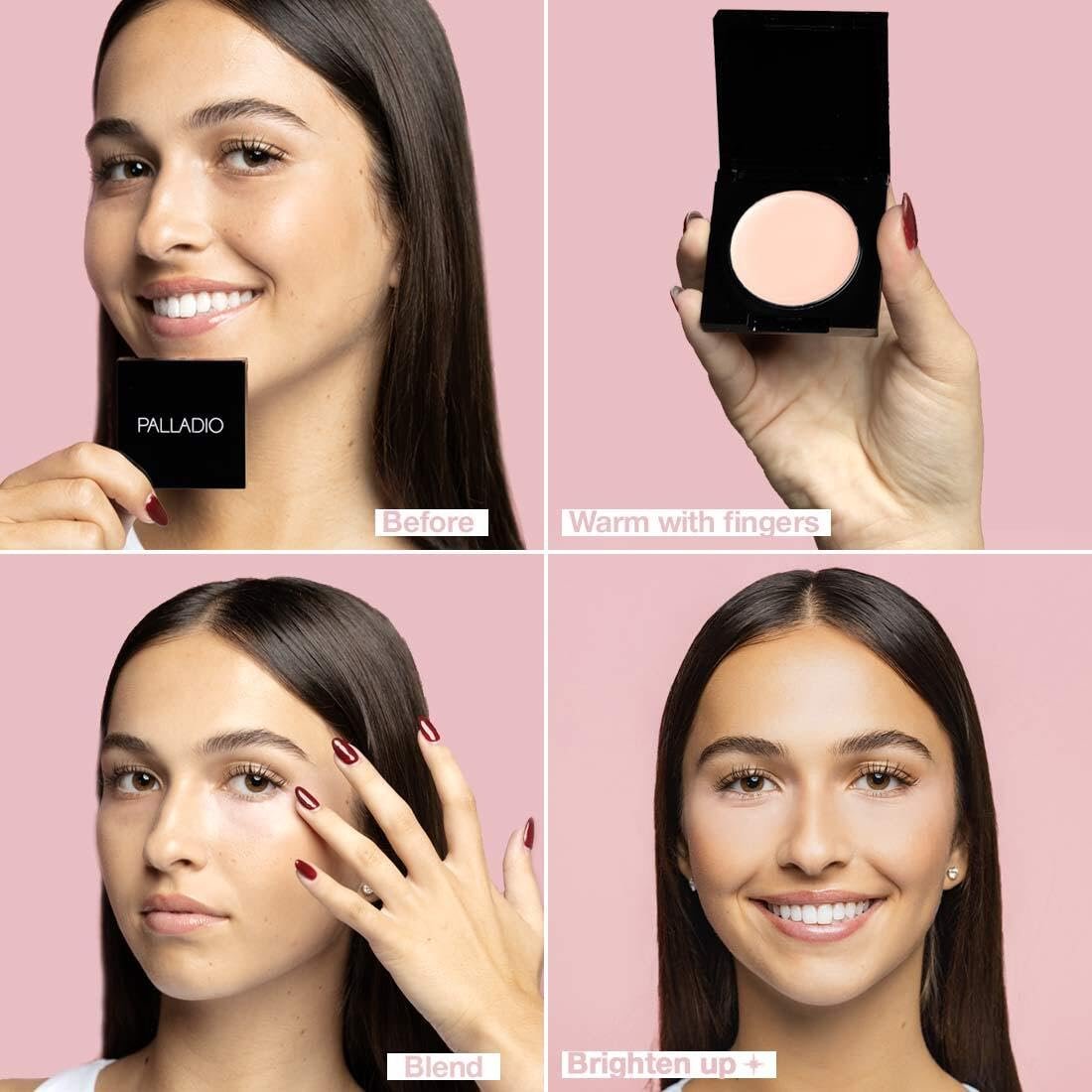 Palladio Under Eye Brightener – Conceals, Brightens, and Reduces Appearance of Dark Circles with Caffeine, Peptides & Vitamin E, Tired Skin Color Correcting Brightener & Primer, Light to Medium (Soft Pink) - Image 3