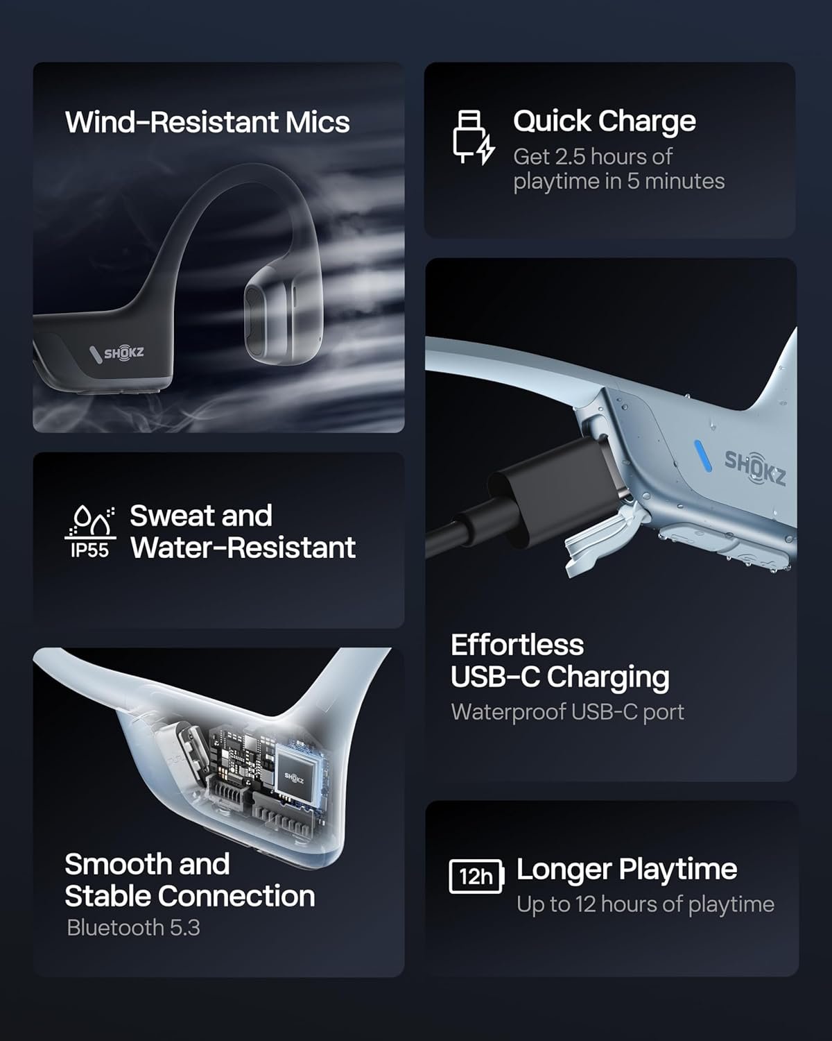 SHOKZ OpenRun Pro 2 Bone Conduction Open-Ear Bluetooth Headphones Wireless Sports Earphones with Deep Bass and Smart Mic - Image 17