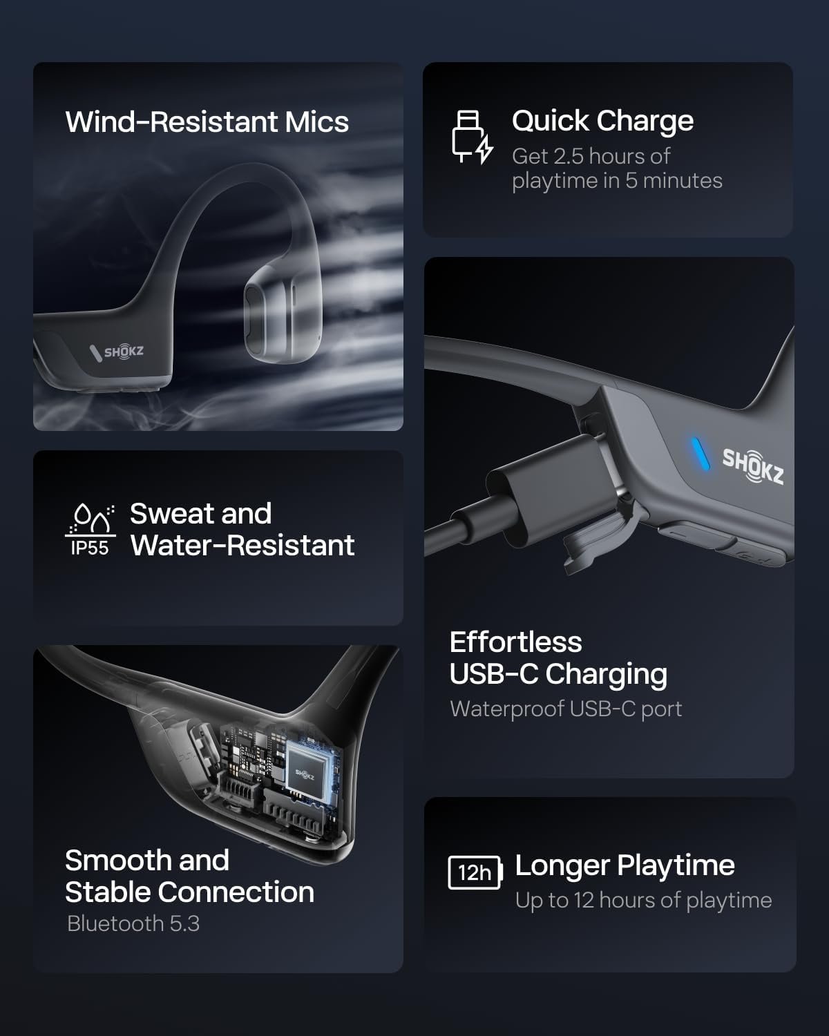 SHOKZ OpenRun Pro 2 Bone Conduction Open-Ear Bluetooth Headphones Wireless Sports Earphones with Deep Bass and Smart Mic - Image 8