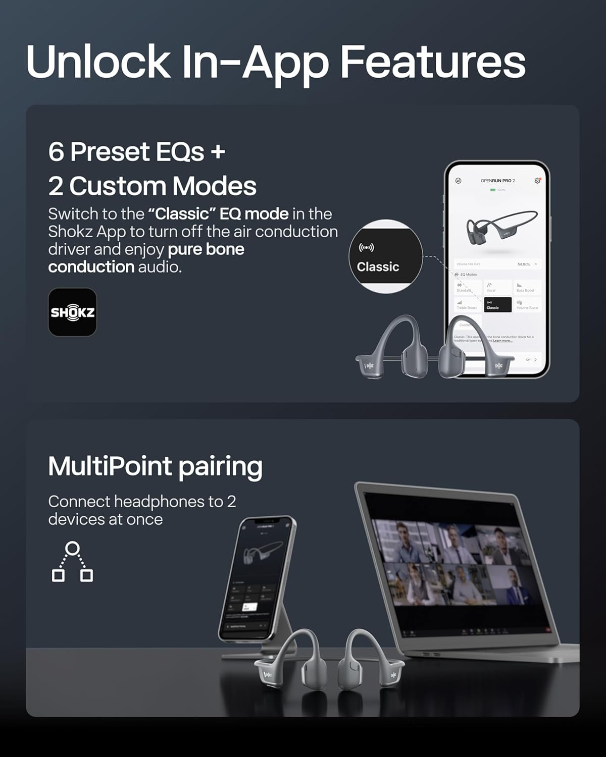 SHOKZ OpenRun Pro 2 Bone Conduction Open-Ear Bluetooth Headphones Wireless Sports Earphones with Deep Bass and Smart Mic - Image 9