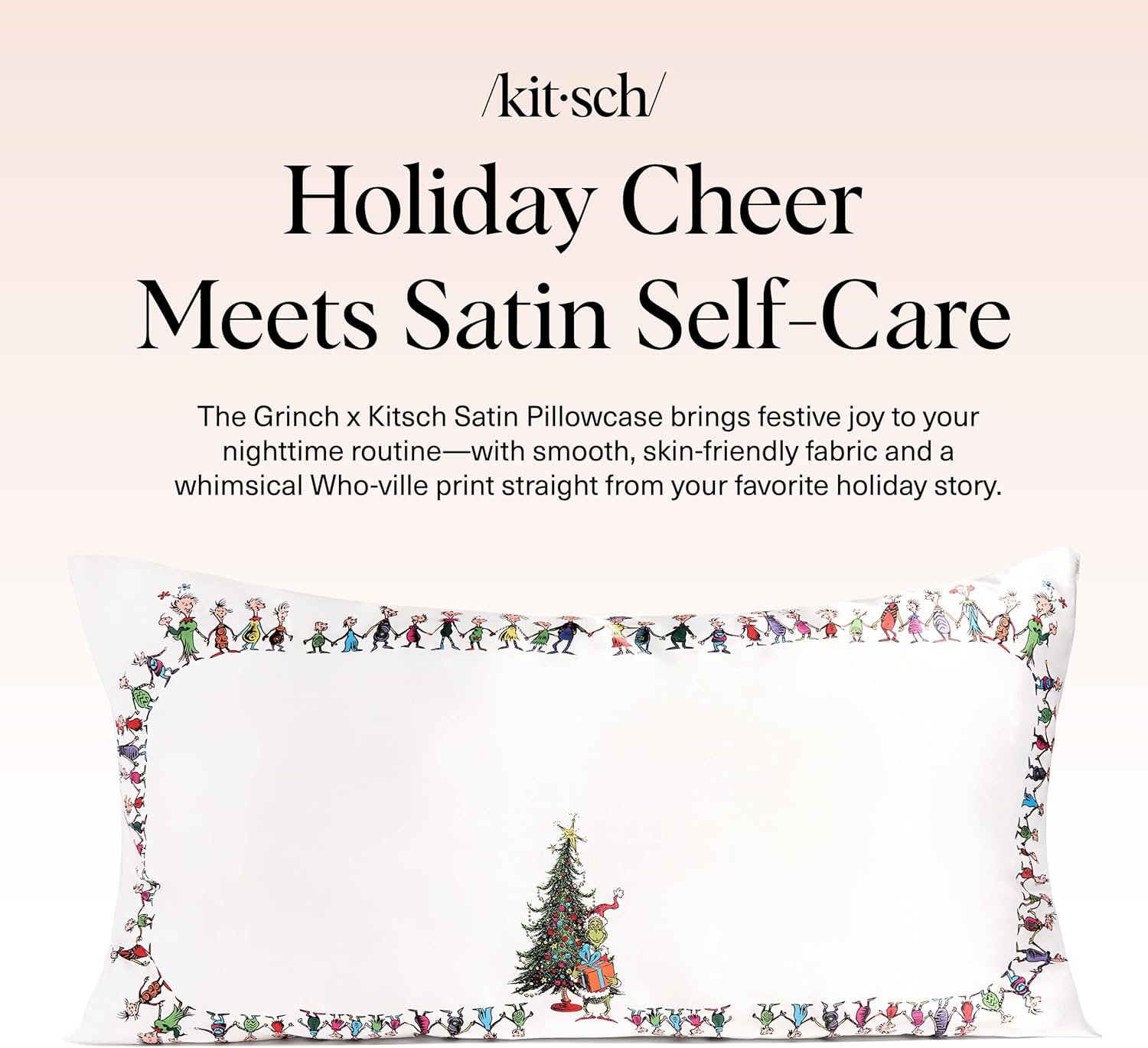 The Grinch x Kitsch Satin Pillowcase for Hair and Skin Cooling Wrinkle Reducing Pillow Cover with Zipper King Size - Who-Ville - Image 2