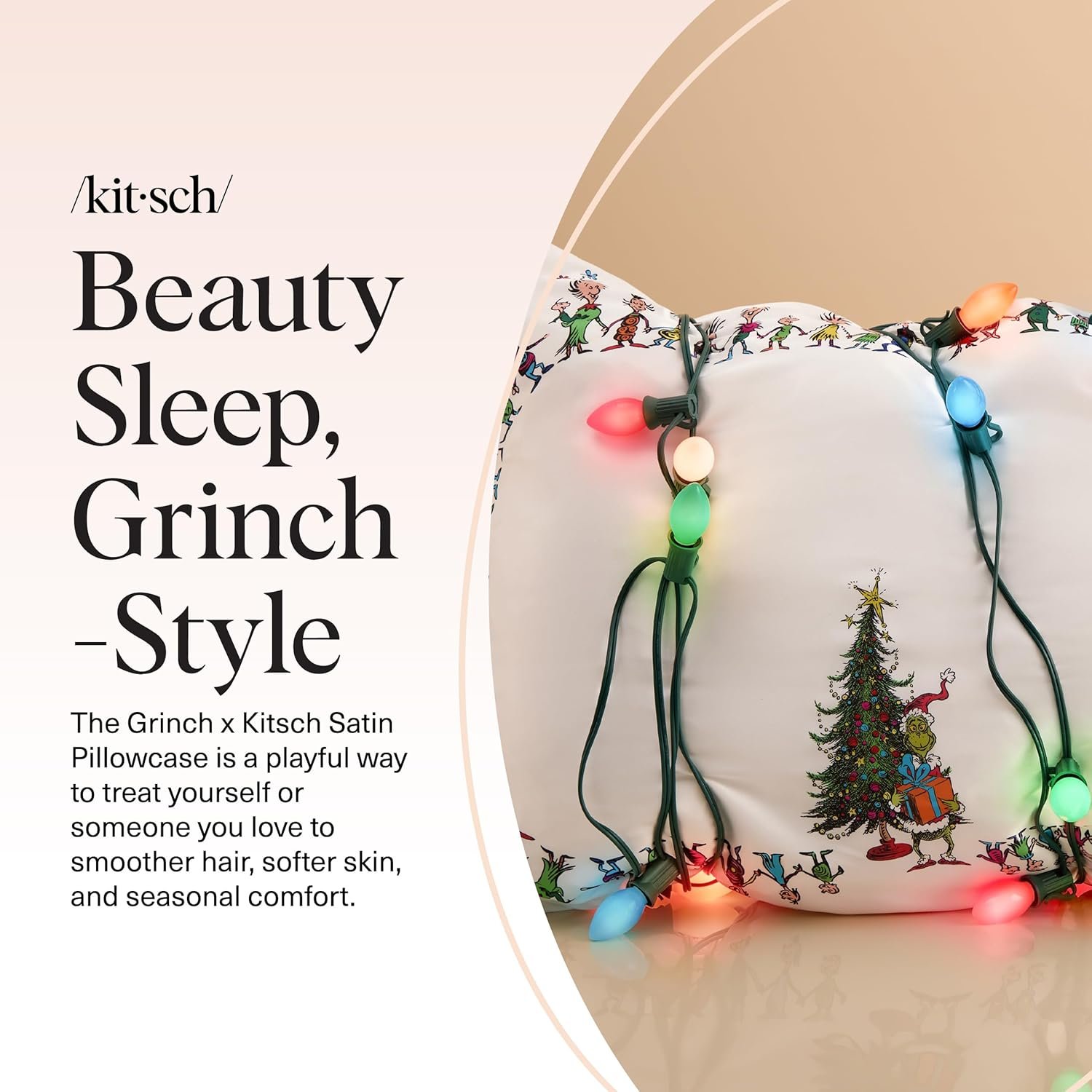 The Grinch x Kitsch Satin Pillowcase for Hair and Skin Cooling Wrinkle Reducing Pillow Cover with Zipper King Size - Who-Ville - Image 8