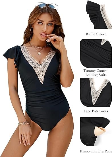 Blooming Jelly Women’s One-Piece Swimsuit – Tummy Control Slimming Bathing Suit with Ruffle and Lace Detail - Image 2