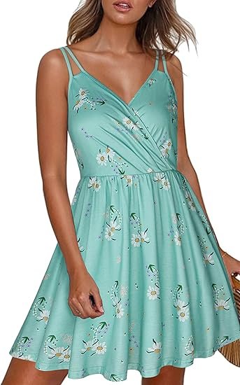 ECOWISH Summer Dress for Women – 2025 V-Neck Spaghetti Strap Bowknot Backless Sleeveless Lace Mini Swing Skater Dress - Image 11