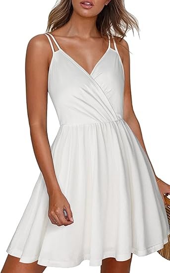 ECOWISH Summer Dress for Women – 2025 V-Neck Spaghetti Strap Bowknot Backless Sleeveless Lace Mini Swing Skater Dress - Image 12