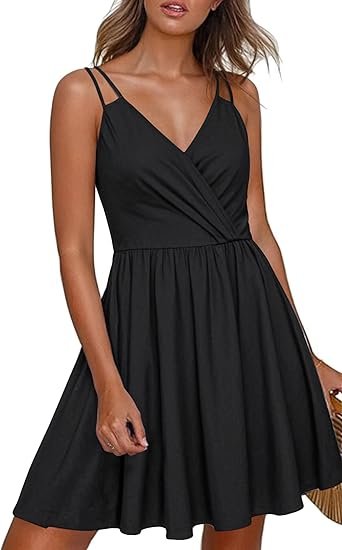 ECOWISH Summer Dress for Women – 2025 V-Neck Spaghetti Strap Bowknot Backless Sleeveless Lace Mini Swing Skater Dress - Image 15