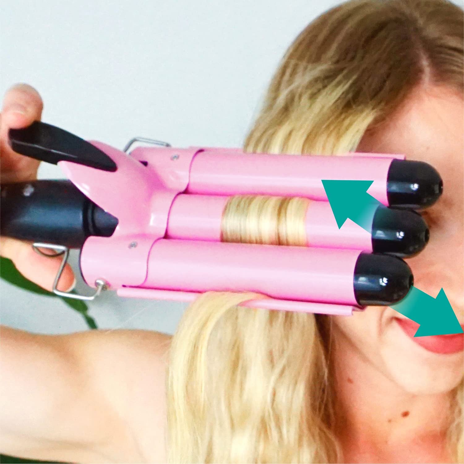 TOP4EVER 3-Barrel Curling Iron – 1″ Ceramic Hair Waver & Crimper for Beach Waves (Pink) - Image 5